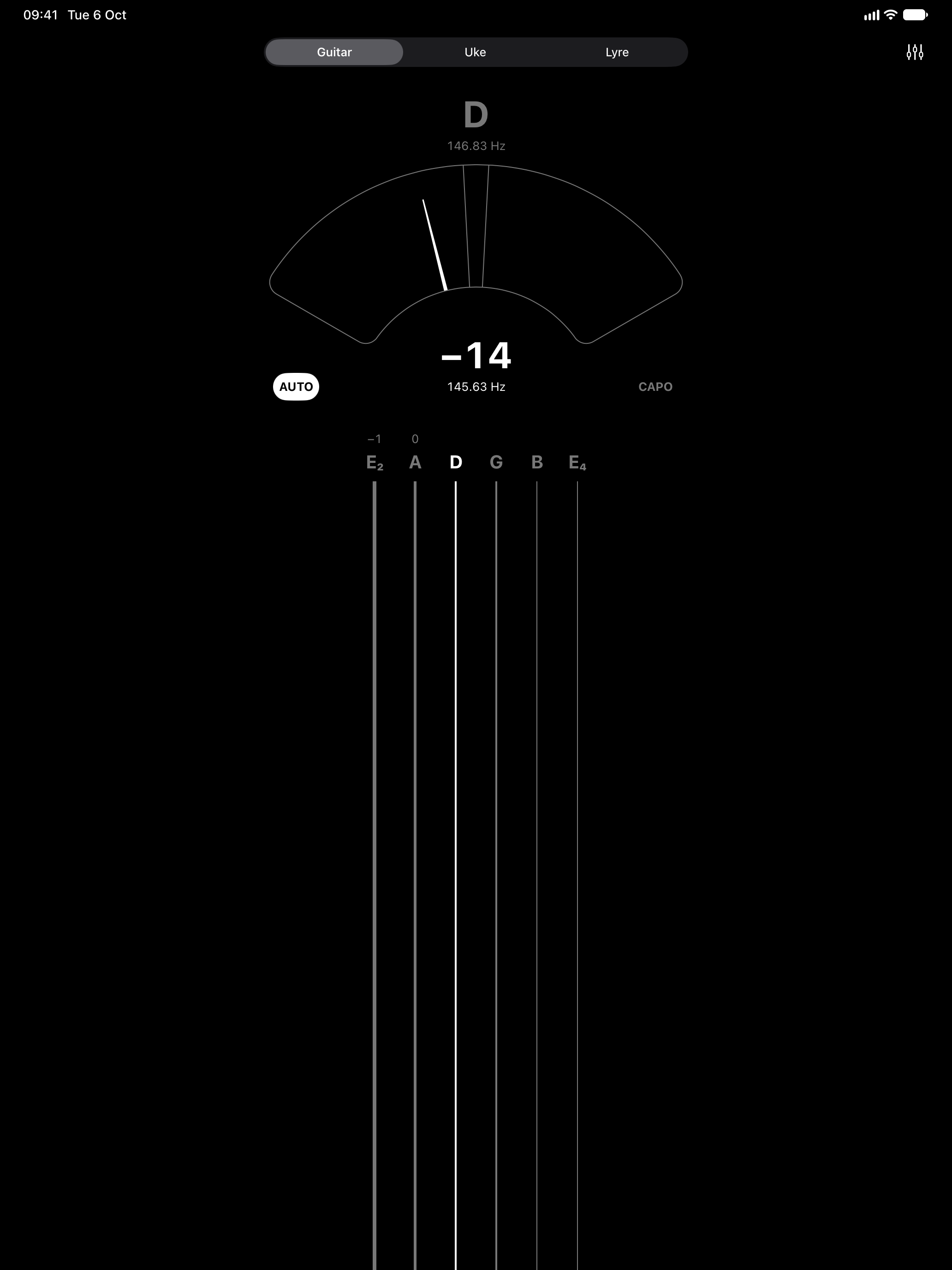 Tuning the D string, 14 cents flat