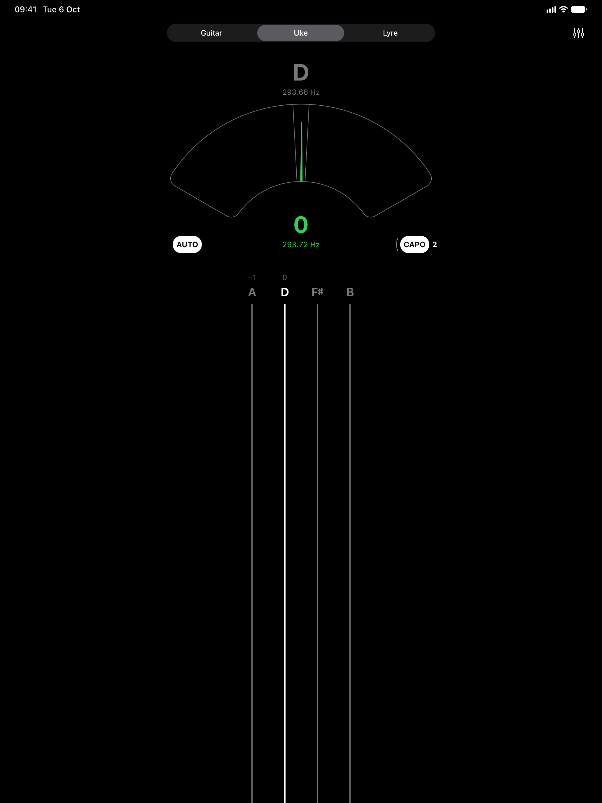 A ukulele with a capo, in tune