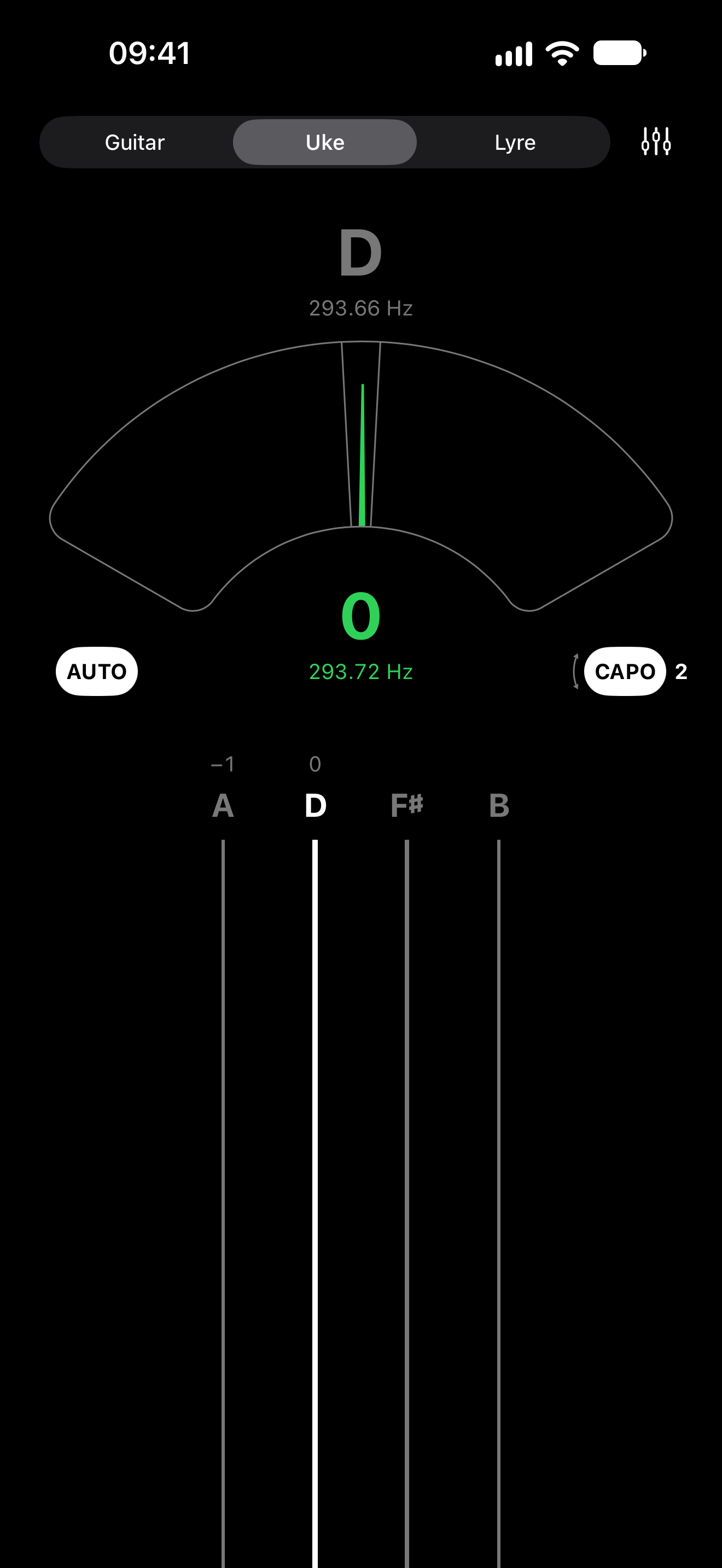 A ukulele with a capo, in tune